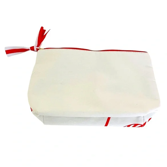 NEW Clarins Cosmetic Bag w/ Striped Candy Design, Red Interior, Zipper Pull … - Picture 4 of 5